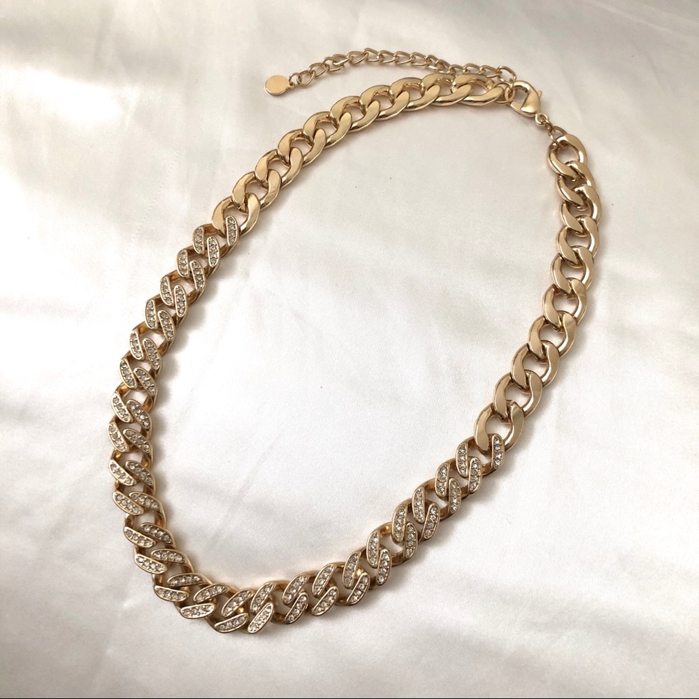 Chunky Curb Chain Necklace with Stones